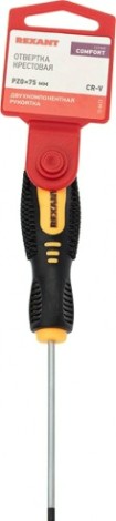 Отвертка крестовая REXANT PZ 0х75 мм Cr-V двухкомпонентная рукоятка [12-6413]