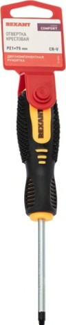 Отвертка крестовая REXANT PZ 1х75 мм Cr-V двухкомпонентная рукоятка [12-6414]
