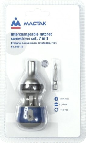 Отвертка МАСТАК 049-7B со сменными вставками (битами), 7 в 1