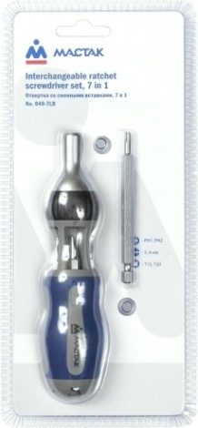 Отвертка МАСТАК 049-7LB со сменными вставками (битами), 7 в 1