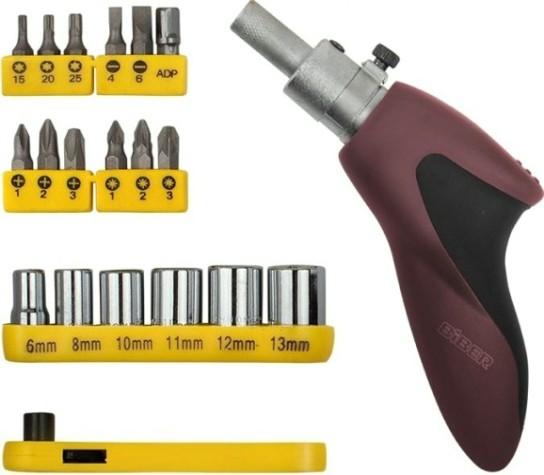 Отвертка с битами Biber 85554 реверсивная, 20 пред. [тов-079424]