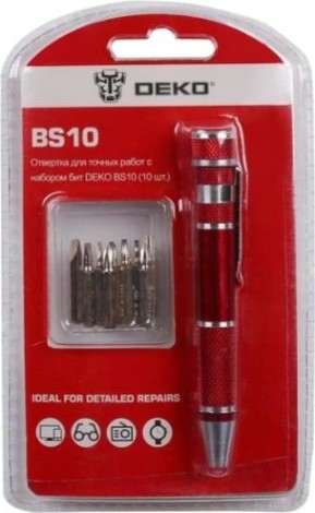 Отвертка с битами DEKO BS10 для точных работ с набором (10 шт.) [065-0696]