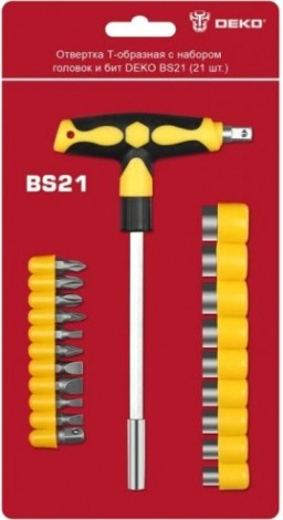 Отвертка с битами DEKO BS21 т-образная с набором головок и (21 шт.) [065-0698]