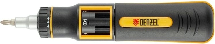 Отвертка с битами Denzel 7711601 реверсивная с револьверным механизмом, 9в1, сталь