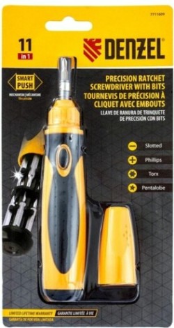 Отвертка с битами Denzel 7711609 реверсивная. механизм smartpush mini 11 шт