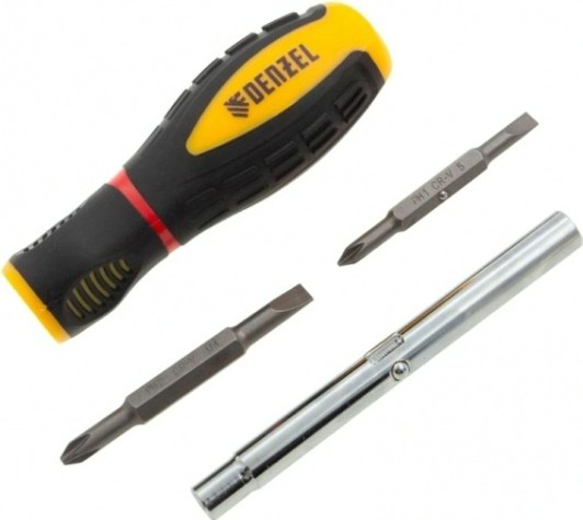 Отвертка с битами Denzel 7713381 комбинированная, sl3/16"-ph1, sl1/4"-ph2 Отвертка с битами Denzel 7713381 комбинированная, sl3/16"-ph1, sl1/4"-ph2