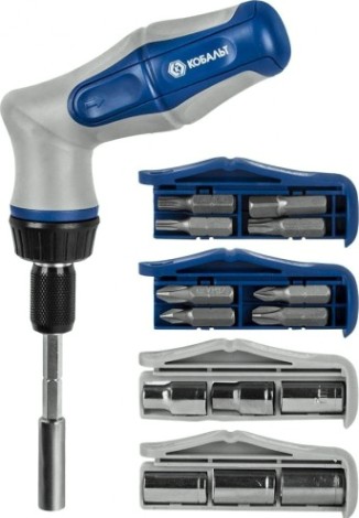 Отвертка с битами Кобальт 245-459 реверсивная ultra grip пистолетная, телескопическа