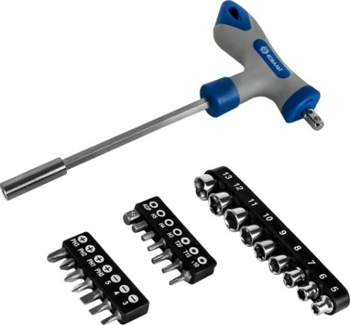 Отвертка с битами Кобальт 245-473 рукоятка т-образная с набором и торцевых головок 1