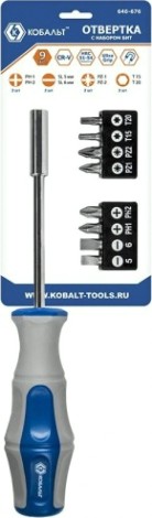 Отвертка с битами Кобальт 646-676 рукоятка ultra grip с набором cr-v (9 шт.)