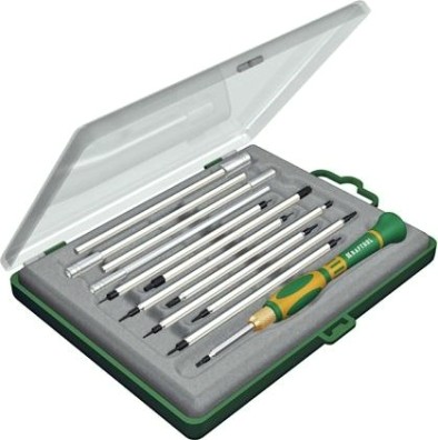 Отвертка с битами KRAFTOOL X-Turbo для точных работ со сменными стержнями и головками [25611-H12]