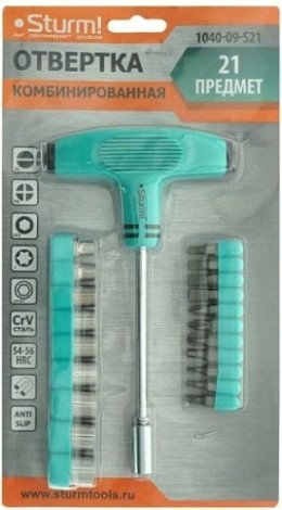 Отвертка с битами Sturm 1040-09-S21 21пред, маг. након., эргоном.т-образная ручка