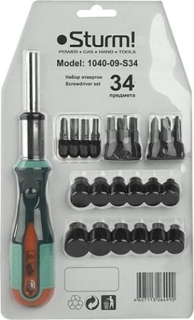 Отвертка с битами Sturm 1040-09-S34 34 пред., магнит. након., 58 hrc