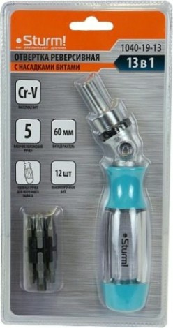 Отвертка с битами Sturm 1040-19-13 реверсивная 5 положений раб. части 13 в 1