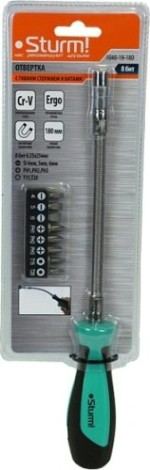 Отвертка с битами Sturm 1040-19-180 с гибким стержнем 180 мм ergo 8 в 1