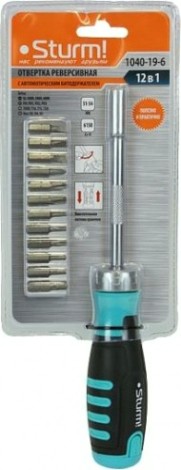 Отвертка с битами Sturm 1040-19-6 реверсивная с автомат. битодержателем 12 в 1 Отвертка с битами Sturm 1040-19-6 реверсивная с автомат. битодержателем 12 в 1