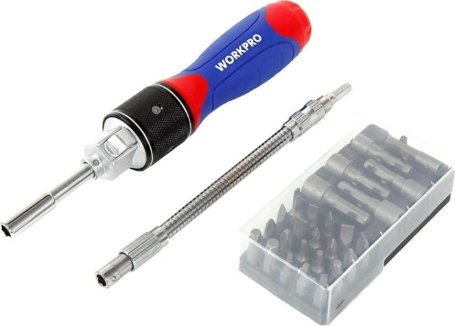 Отвертка с битами WORKPRO WP221053 2x drive с трещоткой (28 предметов)