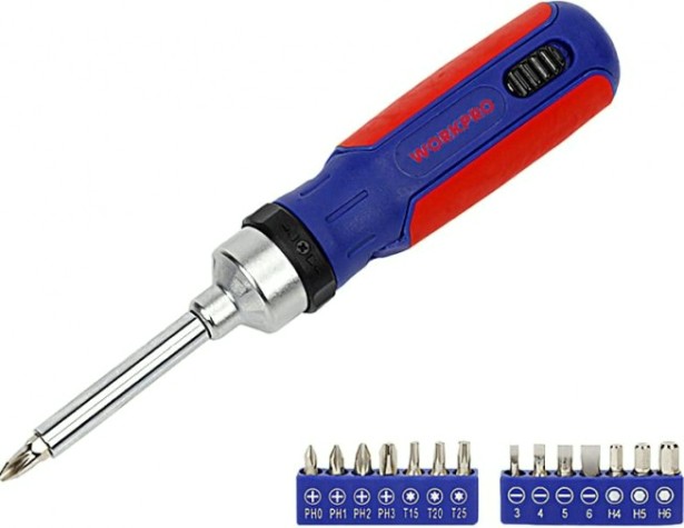 Отвертка с битами WORKPRO WP221061 15-в-1 с трещоткой
