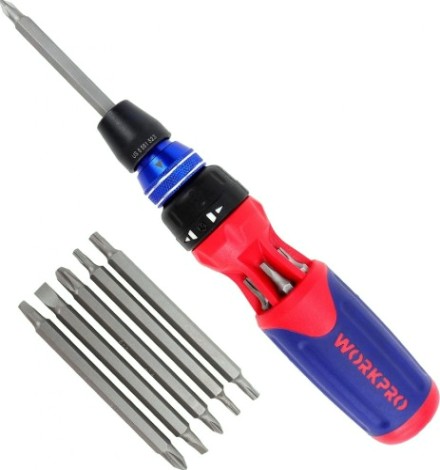 Отвертка с битами WORKPRO WP221063 12-в-1 с трещоткой