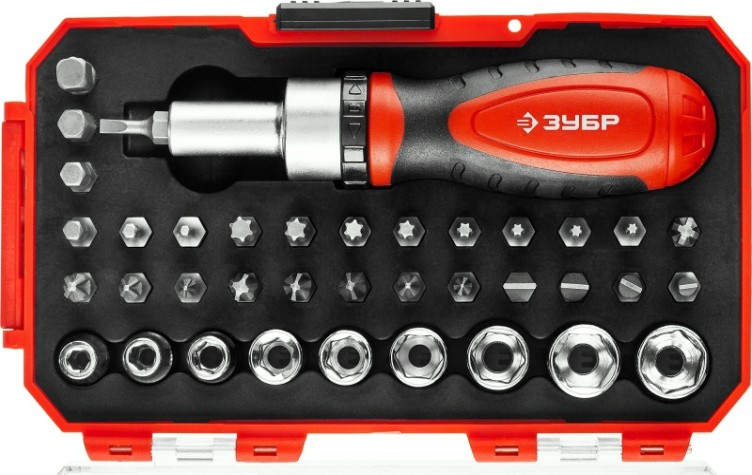 Отвертка с битами ЗУБР ПРОФЕССИОНАЛ компакт-38 набор: реверсивная насадками 38 шт [25165-H38_z01]
