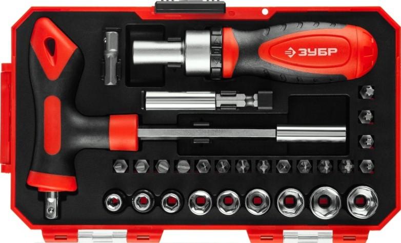 Отвертка с битами ЗУБР ПРОФЕССИОНАЛ компакт-т29 набор: реверсивная насадками 29 шт [25168-H29_z01]