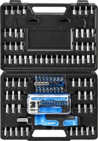 Отвертка с битами ЗУБР ПРОФЕССИОНАЛ набор: реверсивная с насадками 129 шт [25237-H129]