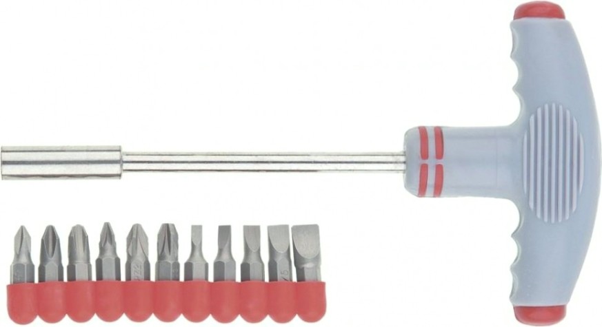 Отвертка с Т-образной эргономичной ручкой MATRIX с набором бит, CrV, 11 предметов [11567]