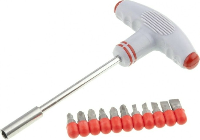 Отвертка с Т-образной эргономичной ручкой MATRIX с набором бит, CrV, 11 предметов [11567]