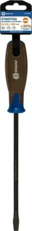 Отвертка шлицевая Кобальт 912-052 polywood sl 8,0х200 мм cr-v, древесно-полимерная р