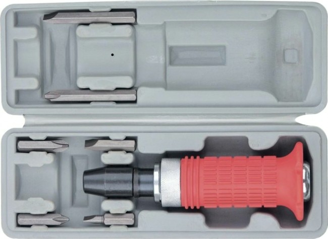 Отвертка ударная MATRIX 1/2", набор бит, 6 шт., обрезиненная ручка, в пласт. боксе// [11579]