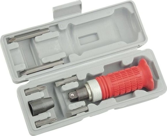 Отвертка ударная MATRIX 1/2", набор бит, 6 шт., обрезиненная ручка, в пласт. боксе// [11579]