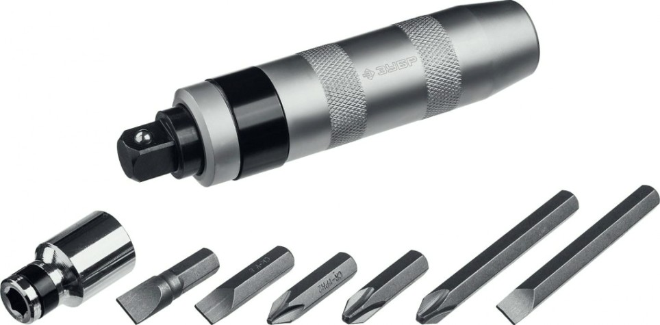 Отвертка ударная ЗУБР ПРОФЕССИОНАЛ с насадками, 8 предметов [2567]