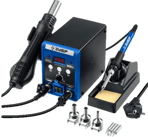Паяльная станция ЗУБР ПСР-650 ремонтная 2-в-1 [55427]