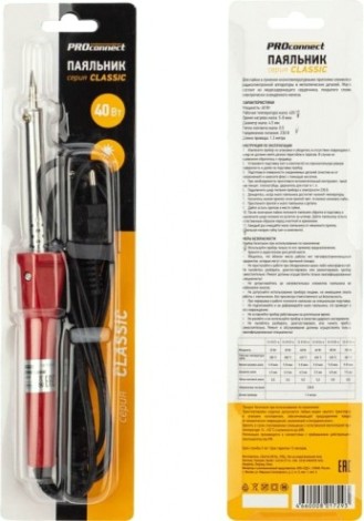 Паяльник Proconnect П0123-4 долговечное жало, серия classic, 40вт, 230в, блист [12-0123-4]