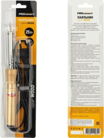 Паяльник Proconnect П0174-4 с деревянной ручкой, серия wood, 25вт, 230в, блист [12-0174-4]