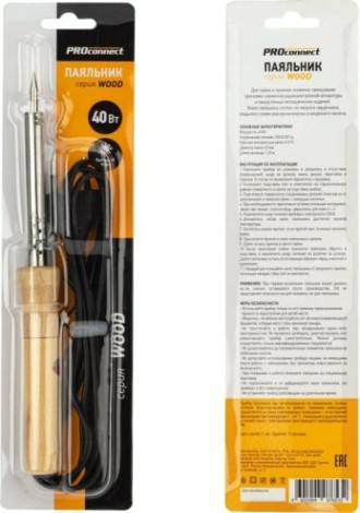 Паяльник Proconnect П0175-4 с деревянной ручкой, серия wood, 40вт, 230в, блист [12-0175-4]