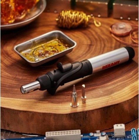 Паяльник REXANT П0501 с пьезоподжигом, газовый, 17мл, 2 насадки, блистер [12-0501]