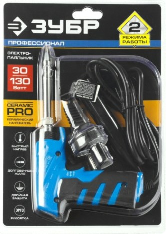 Паяльник ЗУБР Профессионал 30/130 Вт пистолетного типа, конус [55408_z01]