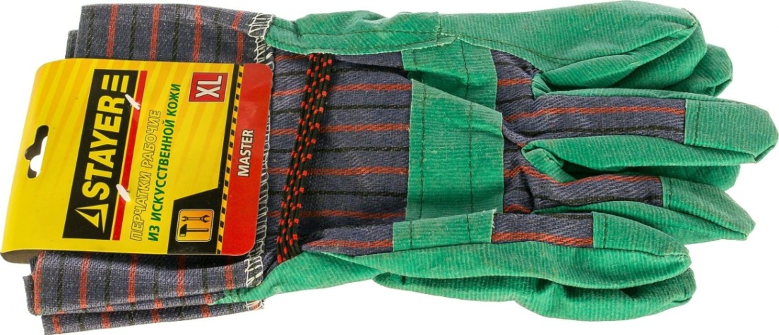 Перчатки комбинированные STAYER MASTER XL искусственная кожа, зеленые [1132-XL]