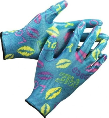 Перчатки садовые GRINDA прозрачное нитриловое покрытие, синие, размер S-M 11296-S [11296-S]