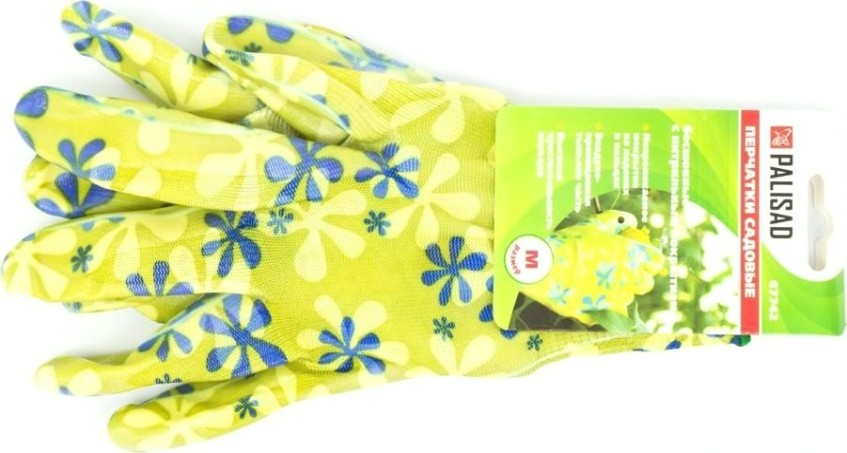 Перчатки садовые PALISAD прозрачное нитриловое покрытие зеленые, размер M 67742 [67742]