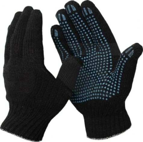 Перчатки трикотажные "Стандарт" 10 класс 6 нитей с ПВХ черные (300пар) [911-870]