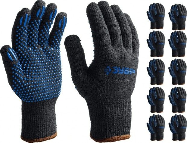 Перчатки трикотажные ЗУБР L-XL мастер, размер утепленные, с пвх покрытием (точка) [11462-H10]