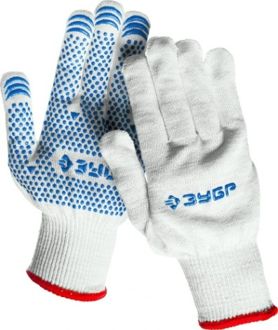 Перчатки трикотажные ЗУБР ТОЧКА размер S-M, с пвх покрытием, тонкие [11451-S]