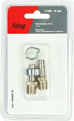 Переходник FUBAG 180431B 1/4"M на елочку 8мм с обжимным кольцом 8x13мм 2шт. [180431 B]