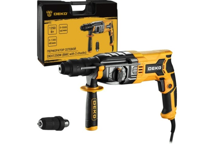 Перфоратор DEKO DKH1250W сетевой, доп. патрон, в кейсе, 1250 Вт [063-4366]