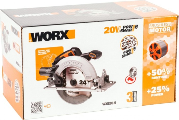 Пила циркулярная аккумуляторная Worx WX520.9 без АКБ и ЗУ бесщеточная [WX520.9]