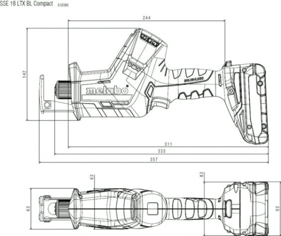 Пила сабельная аккумуляторная METABO SSE 18 LTX BL Compact без АКБ и ЗУ [602366850]