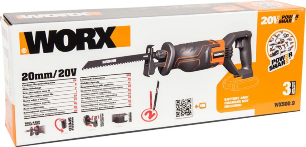 Пила сабельная аккумуляторная Worx WX500.9 без АКБ и ЗУ [WX500.9]