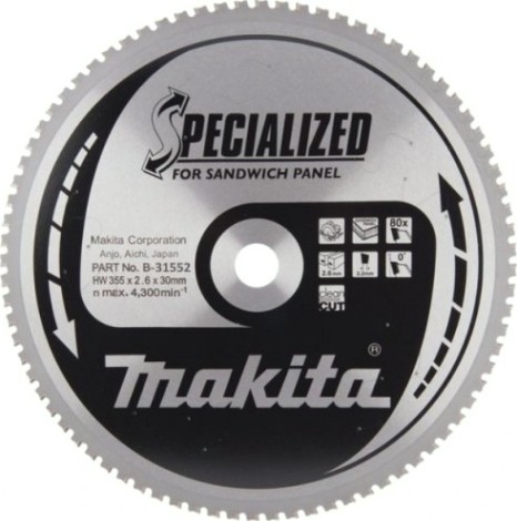Пильный диск для сэндвич-панелей MAKITA 355х 80тх30 дерево B-31522 [B-31522]