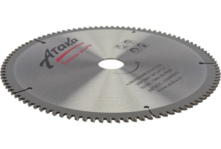 Пильный диск по алюминию АТАКА 250*100T*30 пластик ч/рез отриц. профи [8077870]
